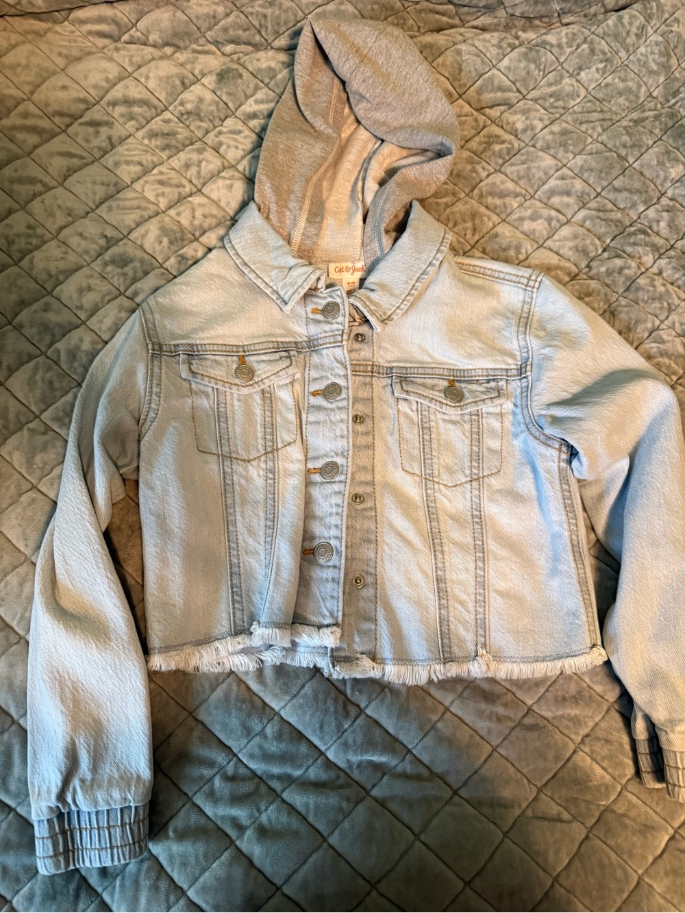 Cat & Jack Light Blue Denim Jacket with Gray Hood